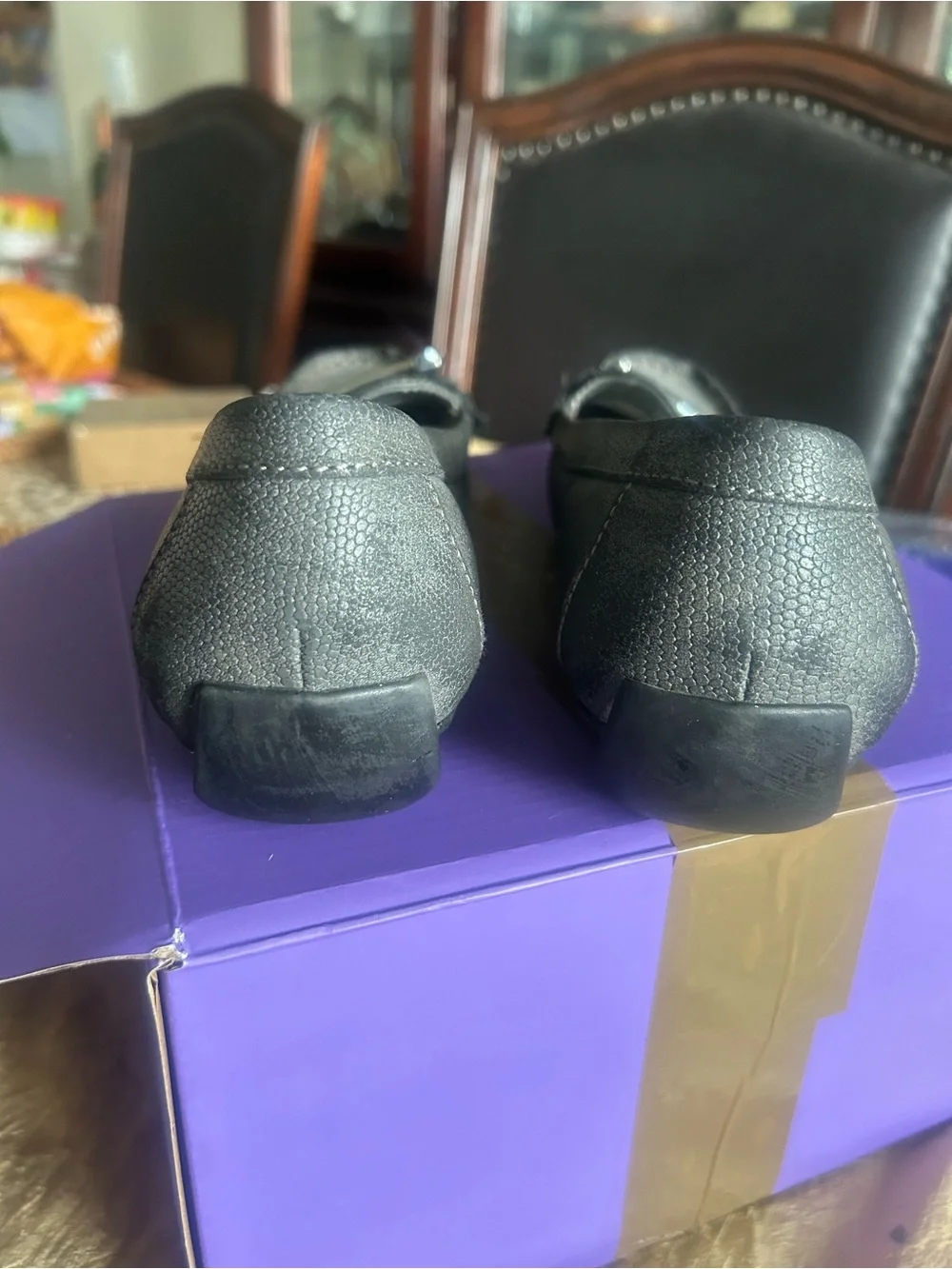 Chaps dark gray Slip-On Moccasin Loafers with Silver Accent size 7.5.